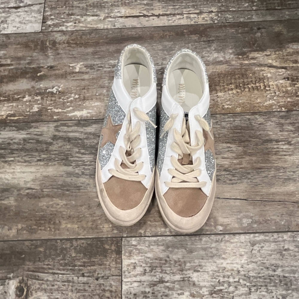 Miracle Miles Silver Glitter Sneakers with Tan Accents